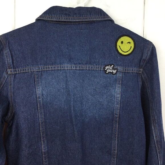 "The Edit by Seventeen" Denim Jacket Distressed Dark Blue Jean, Size Medium - Picture 7 of 10